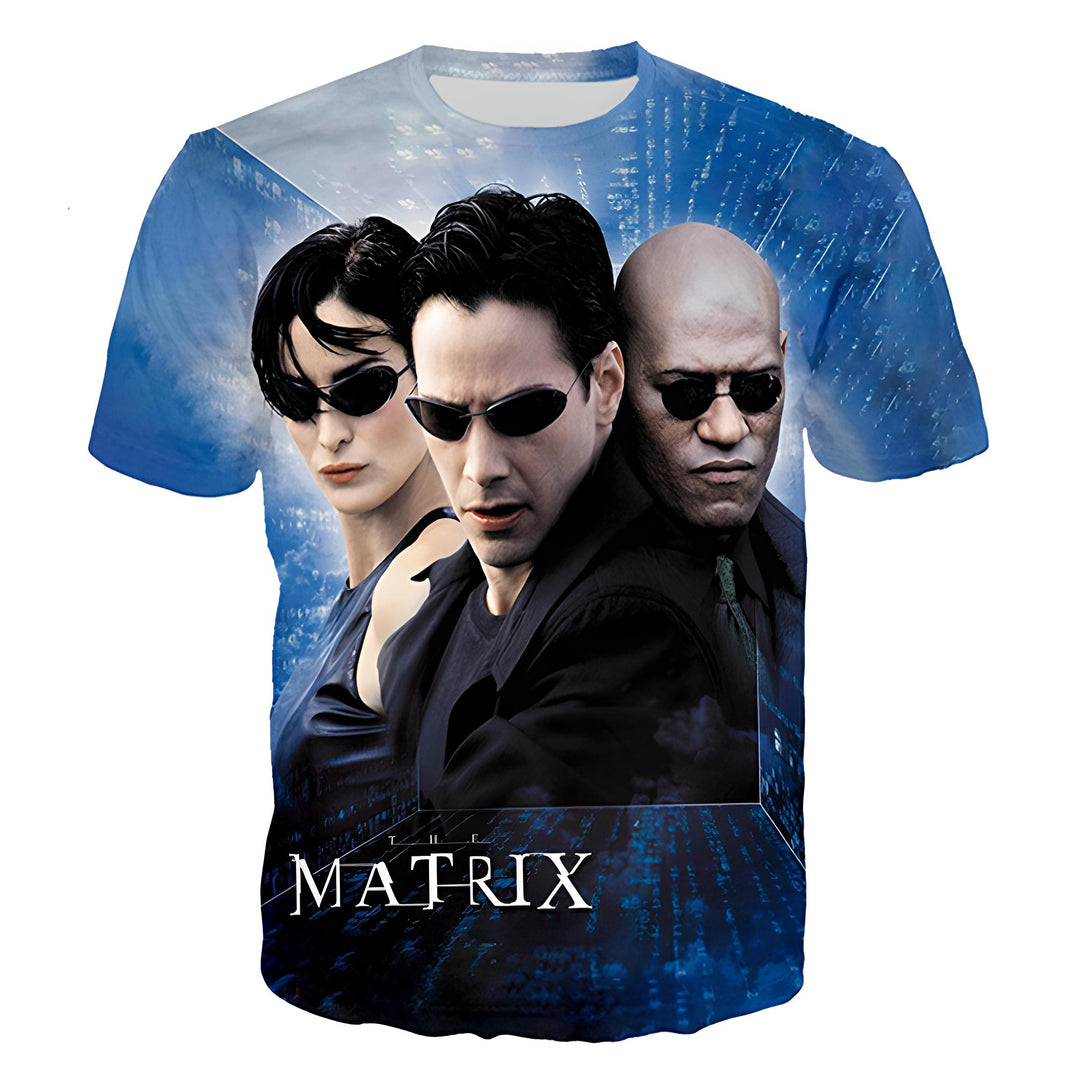 T-shirt Humour Chat Matrix - Design Original Fusionnant Univers Cyberpunk Et Félin - Coupe Classique, Manches Doubles Coutures