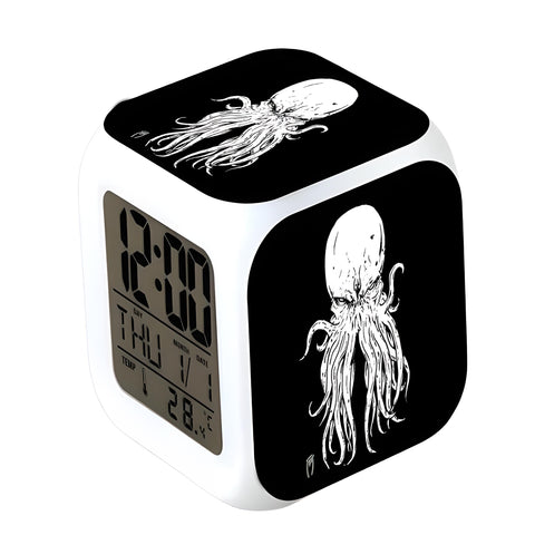 Cthulhu Black And White Alarm Clock