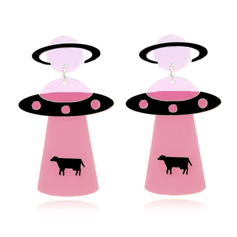 Pink & Black UFO Earrings