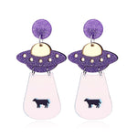 Purple Alien UFO Earrings